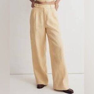 MADEWELL HARLOW 💯%LINEN STRAW YELLOW WIDE LEG SZ 4